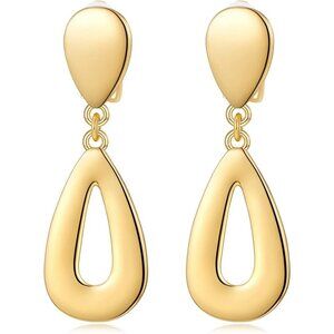 Gold Clip On Drop A Clip Gold Earrings Women Non Piercing Dangle Fashion Jewelry